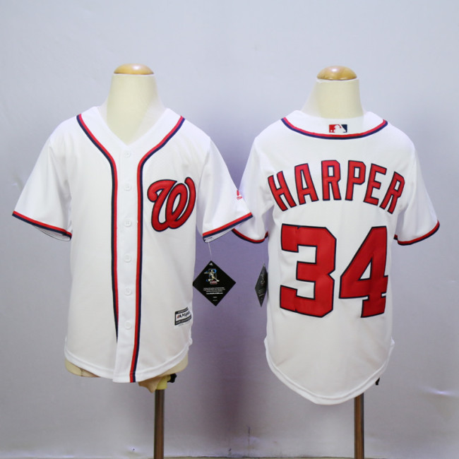 Youth Washington Nationals 34 Bryce Harper Baseball Jersey White