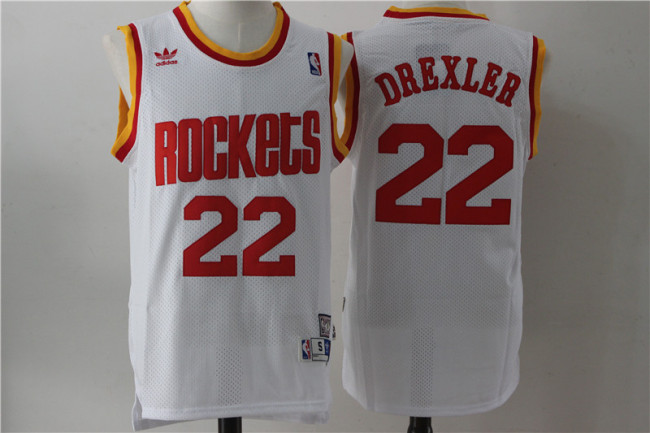 Houston Rockets 22 Clyde Drexler Basketball Jersey White retro Edition