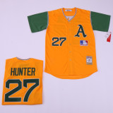 Oakland Athletics 27 Catfish Hunter Baseball Jersey Yellow Retro