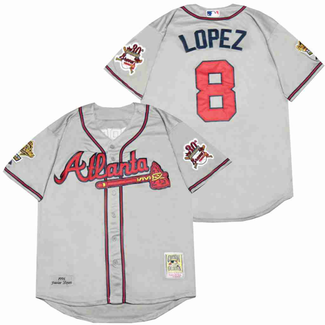 Atlanta Braves 8 Javier Lopez Baseball Jersey Gray Retro