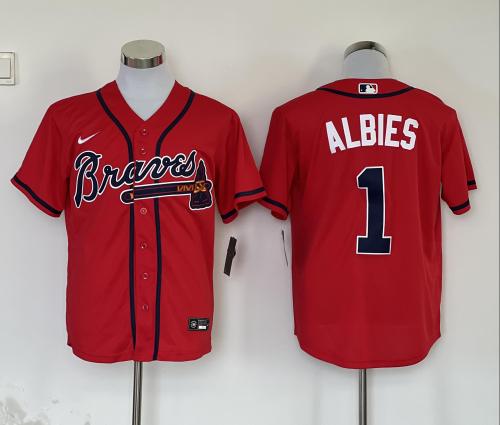 Nike Atlanta Braves 1 Ozzie Albies Baseball Jersey Red