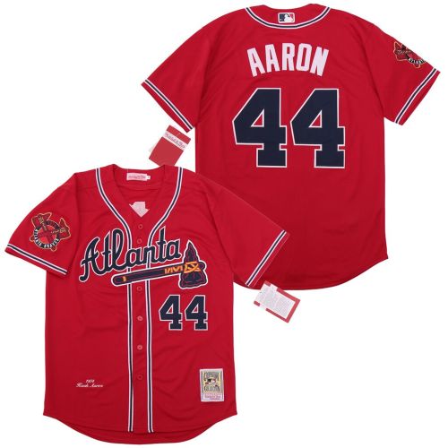 Atlanta Braves 44 Hank Aaron Baseball Jersey Red Resto