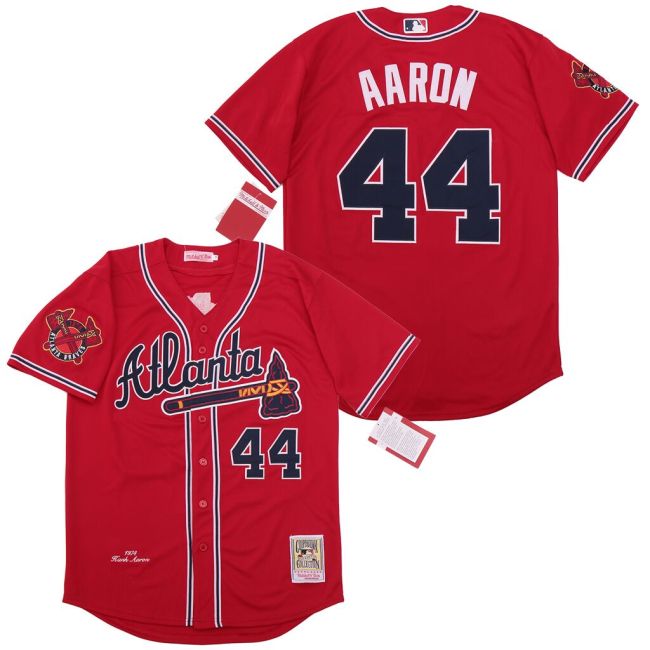 Atlanta Braves 44 Hank Aaron Baseball Jersey Red Resto