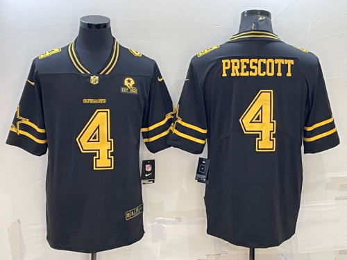 Dallas Cowboys 4 Dak Prescott Football Jersey Black gold