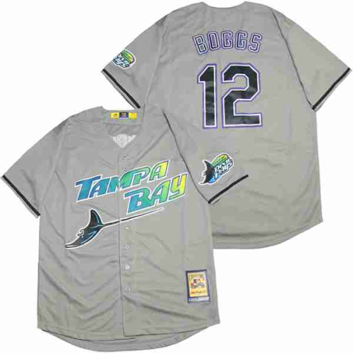 Tampa Bay Rays 12 Wade Boggs Baseball Jersey Gray Retro cave cloth