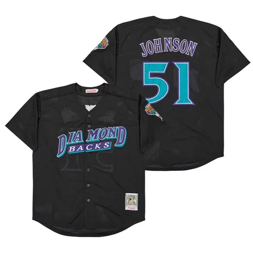 Arizona Diamondbacks 51 Randy Johnson Baseball Jersey Black Retro hole fabric