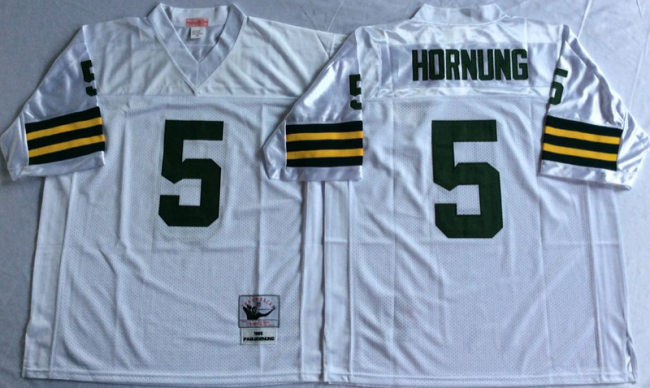 Green Bay Packers 5 Paul Hornung Football Jersey White Retro