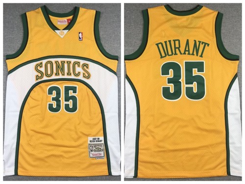 Seattle Super Sonics 35 Kevin Durant Basketball Jersey Yelloe Retro