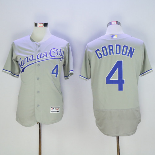 Kansas City Royals 4 Alex Gordon Flexbase Baseball Jersey Gray