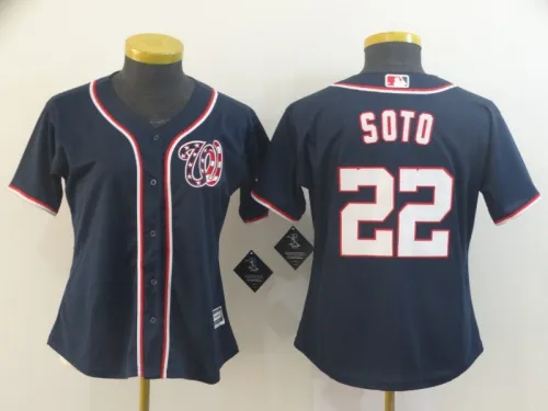 Women Washington Nationals 22 Juan Soto Baseball Jersey Navy Blue