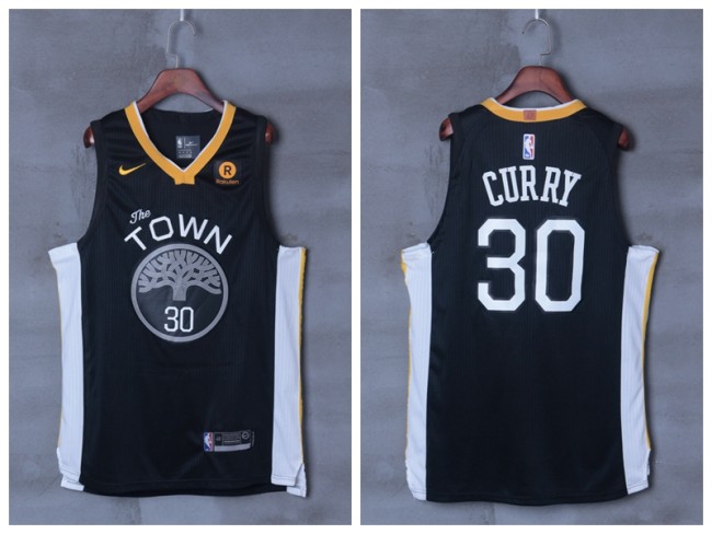 Nike Golden State Warrior 30 Stephen Curry Basketball Jersey Black Player Edition