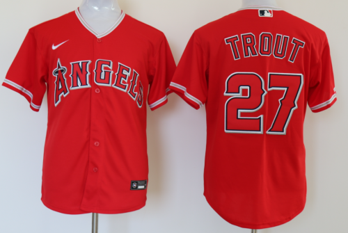 Nike Los Angeles Angeles 27 Mike Trout Baseball Jersey Red Fan