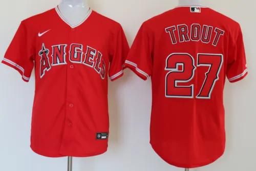 Nike Los Angeles Angeles 27 Mike Trout Baseball Jersey Red Fan