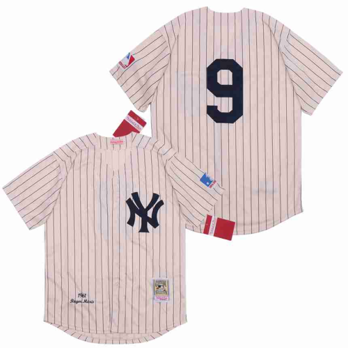 New York Yankees 9 Roger Maris Baseball Jersey Beige Retro 1