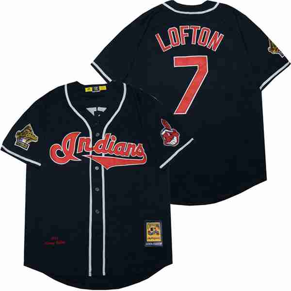 Cleveland indians 7 Kenny Lofton Baseball Jersey Navy Blue Retro