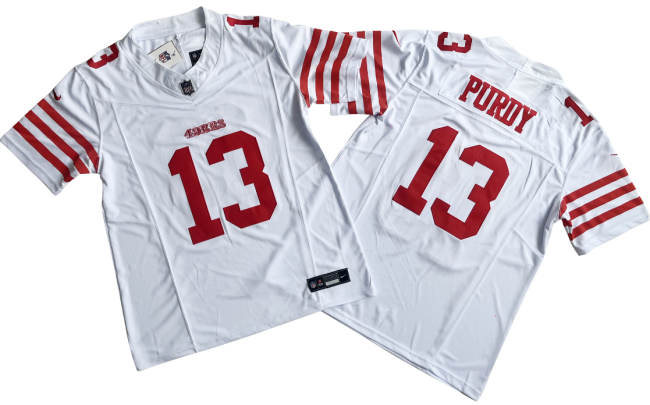 San Francisco 49ers 13 Brock Purdy Football Jersey White Three Dynasties