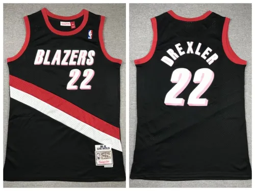 Portland Trail Blaze 22 Clyde Drexler Basketball Jersey Black Resto