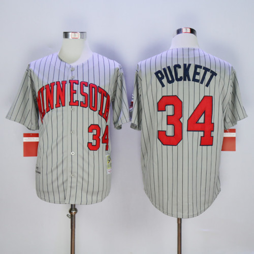 Minnesota Twins 34 Kirby Puckett Baseball Jersey Gray Retro 11