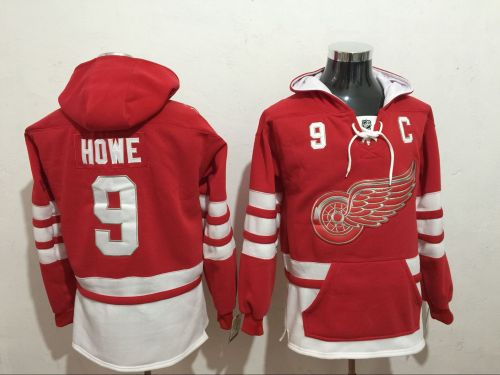 Classic Detroit Red Wings 9 Gordie Howe Ice Hoodies Hockey Jersey Red