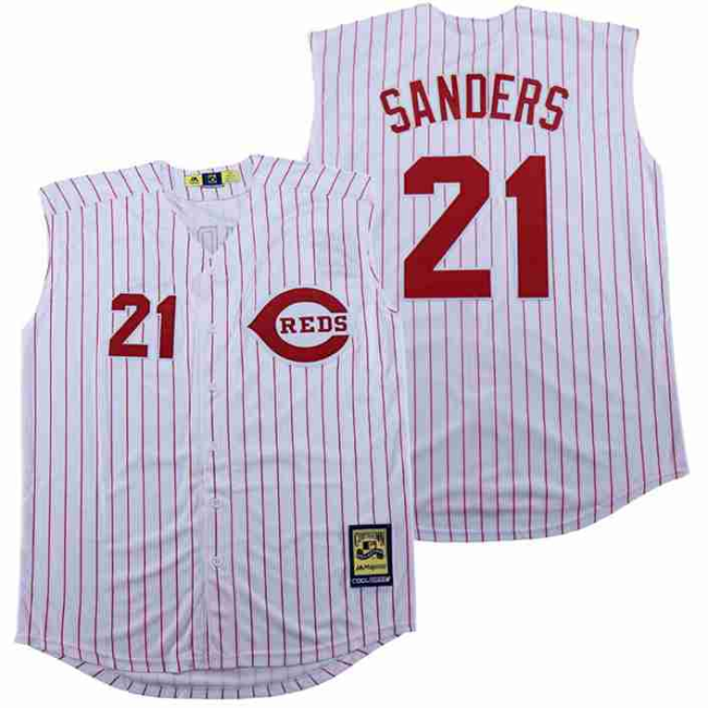 Cincinnati Reds 21 Deion Sanders Baseball Jersey Sleeveless white red retro