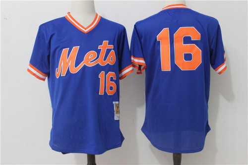 New York Mets 16 Dwight Gooden Baseball Jersey Blue retro net eye