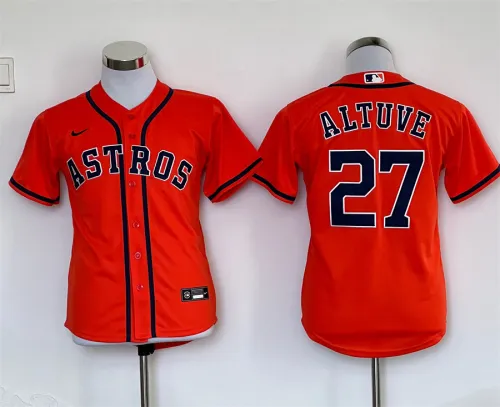 Youth Nike Houston Astros 27 Jose Altuve Baseball Jersey Orange
