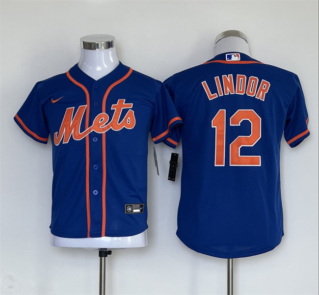 Youth  Nike New York Mets 12 Francisco Lindor Baseball Jersey Blue