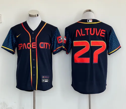 Nike Houston Astros 27 Jose Altuve Baseball Jersey Navy BLue City Edition