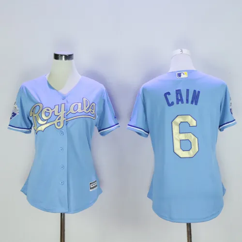 Women Kansas City Royals 6 Lorenzo Cain Baseball Jersey Light Blue Champion