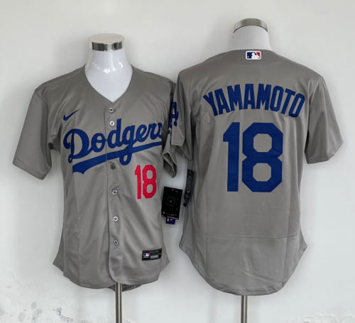Nike Los Angeles Dodgers 18 Yoshinobu Yamamoto Flexbase Baseball Jersey Gray