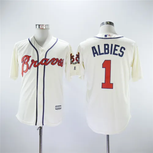 Atlanta Braves 1 Ozzie Albies Flexbase Baseball Jersey Beige