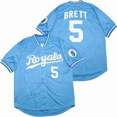 Kansas City Royals 5 George Brett Baseball Jersey Blue retro