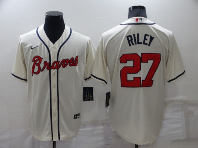 Nike Atlanta Braves 27 Austin Riley Baseball Jersey Beige