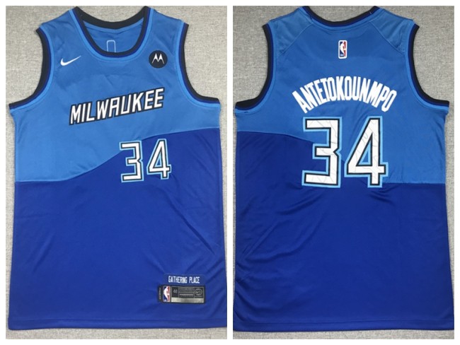 Nike Milwaukee Bucks 34 Giannis Antetokounmpo Basketball Jersey Blue