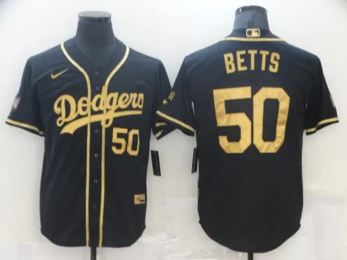 Nike Los Angeles Dodgers 50 Mookie Betts Baseball Jersey Black gold Fans