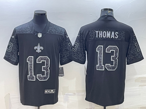 New Orleans Saints 13 Michael Thomas Football Jersey Black Reflector