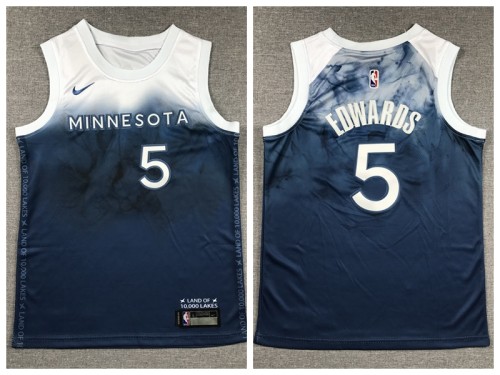 Youth Nike Minnesota Timberwolv 5 Anthony Edwards Basketball Jersey Blue City Edition
