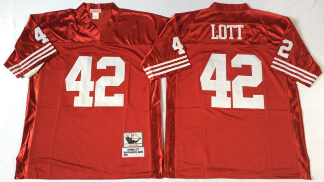 San Francisco 49ers 42 Ronnie Lott Football Jersey Red Retro