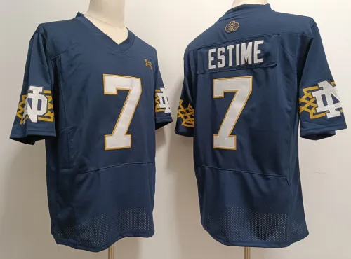 Norte Dame Fighting 7 Audric Estime College Football Jersey Navy Blue