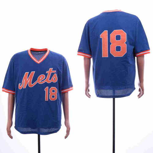 New York Mets 18 Darryl Strawberry Baseball Jersey Blue retro net eye