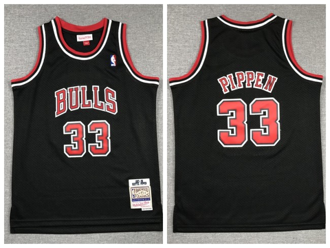 Youth Chicago Bulls 33 Scottie Pippen Basketball Jersey Black Retro