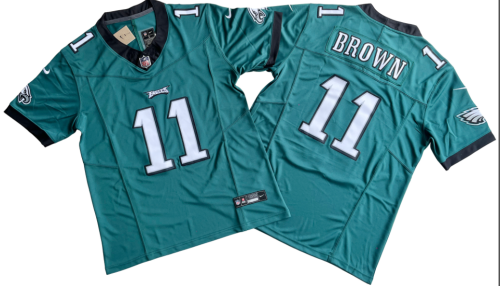 Philadelphia Eagles 11 A.J. Brown Football Jersey Green Three Dynasties