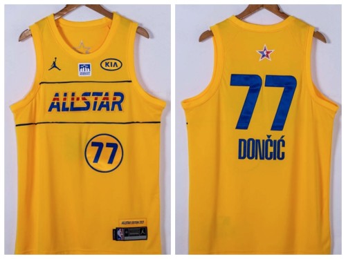 All star Jordan Dallas Mavericks 77 Luka Doncic Basketball Jersey Yellow