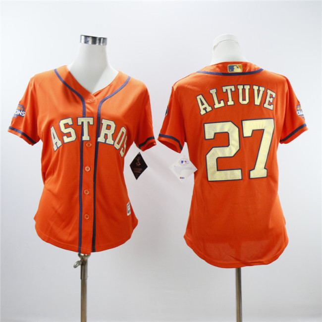 Women Houston Astros 27 Jose Altuve Baseball Jersey Orange Golden word