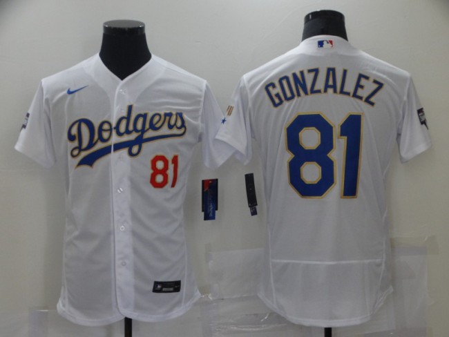 Nike Los Angeles Dodgers 81 Victor Gonzalez Baseball Jersey White Five crown Edition