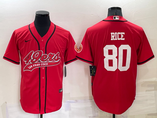 San Francisco 49ers 80 Jerry Rice Baseball Jersey Red