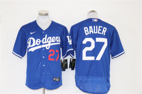 Nike Los Angeles Dodgers 27 Trevor Bauer Flexbase Baseball Jersey Blue