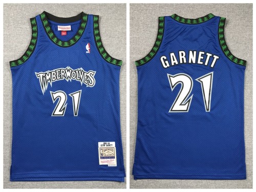 Youth Minnesota Timberwolv 21 Kevin Garnett Basketball Jersey Blue Retro