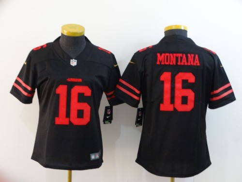 Women San Francisco 49ers 16 Joe Montana Football Jersey Legend Black