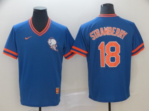 Nike New York Mets 18 Darryl Strawberry Baseball Jersey Blue retro